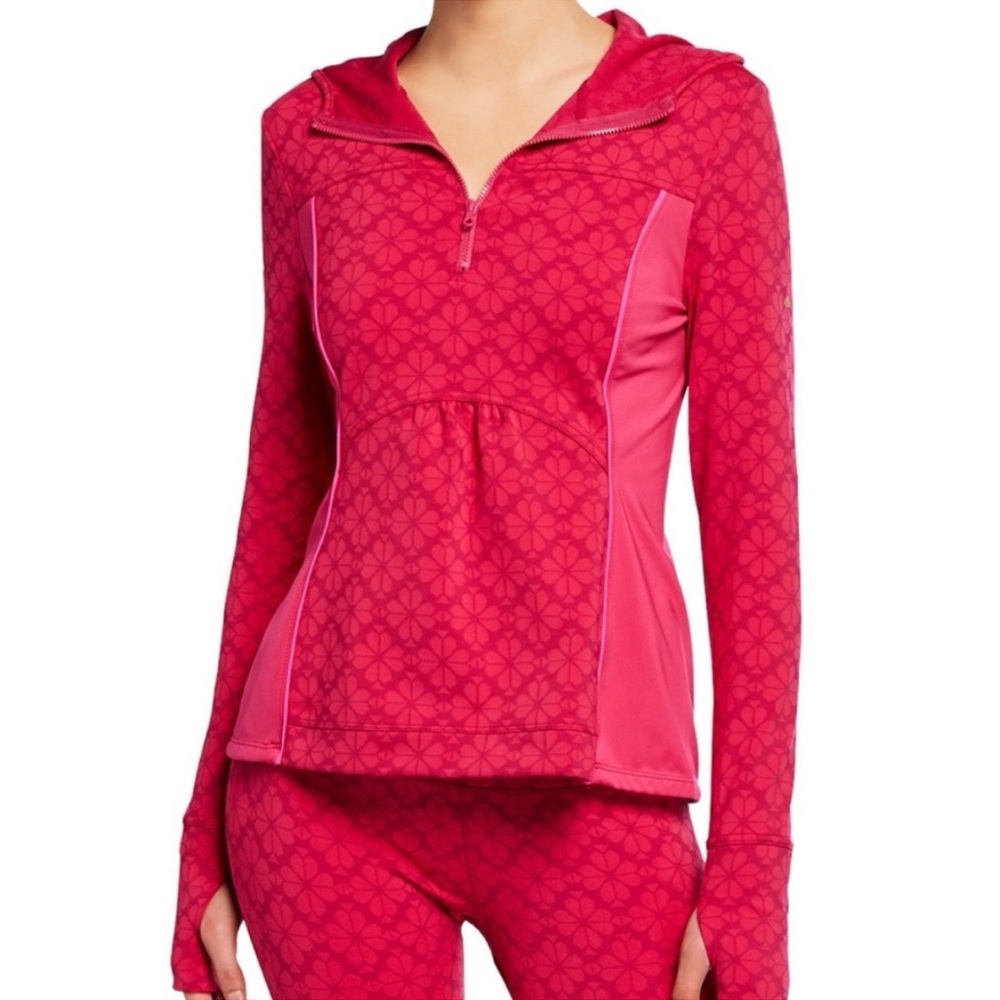 Kate Spade Pink Floral Active Half Zip Hooded Athletic Jacket NWT Sz S